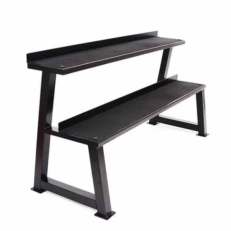 2 layer flat shelf kettlebell storage rack with heavy duty steel frame for gym and home workout