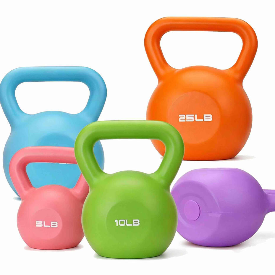 Colored eco friendly cement kettlebells with PE shell and wide ergonomic handle