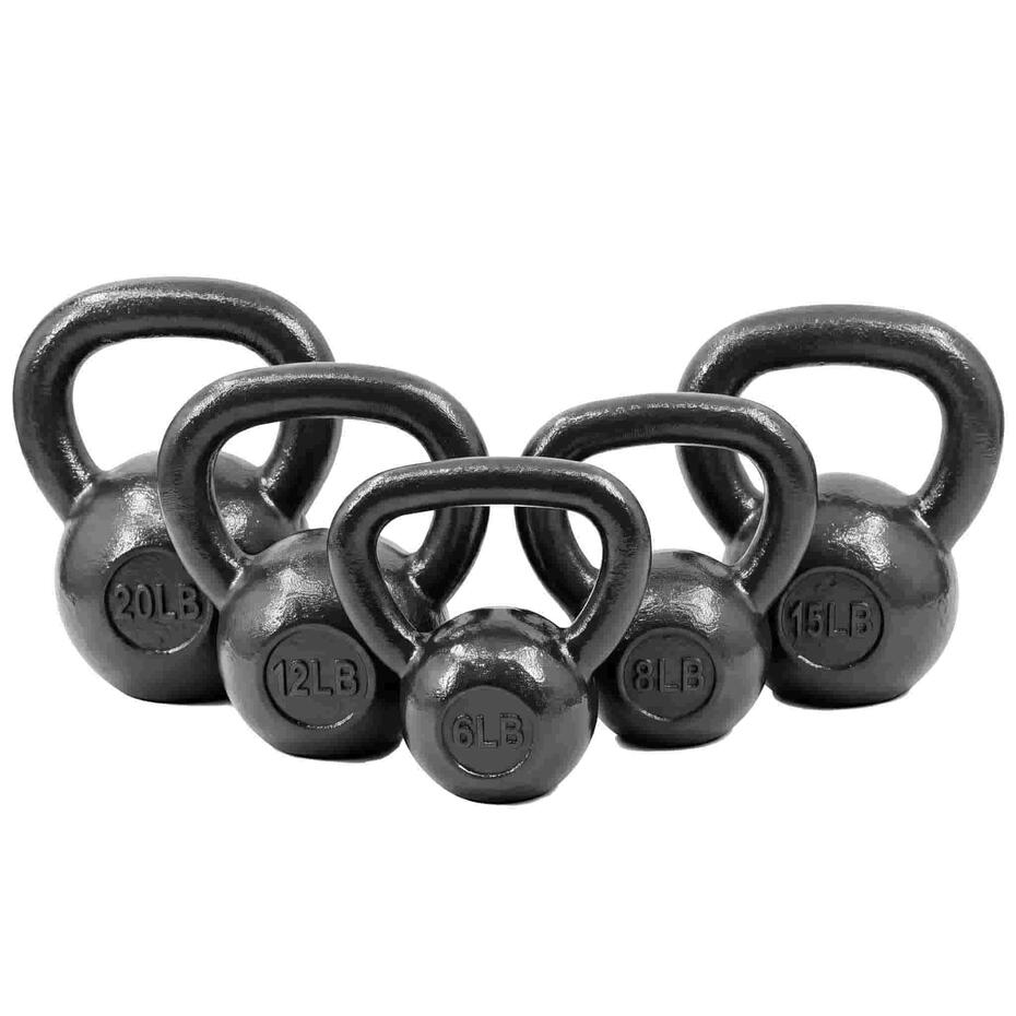 Commercial black cast iron kettlebell with baking varnish finish for heavy duty strength training