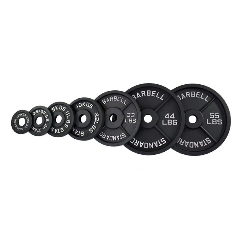 Olympic Hammertone Grey Cast Iron Weight Plate, Painted Oly Plate With 4 Lines, wholesale, factory direct supply, standard size weightlifting plates for home gym strength training, standard barbell weight lifting plates