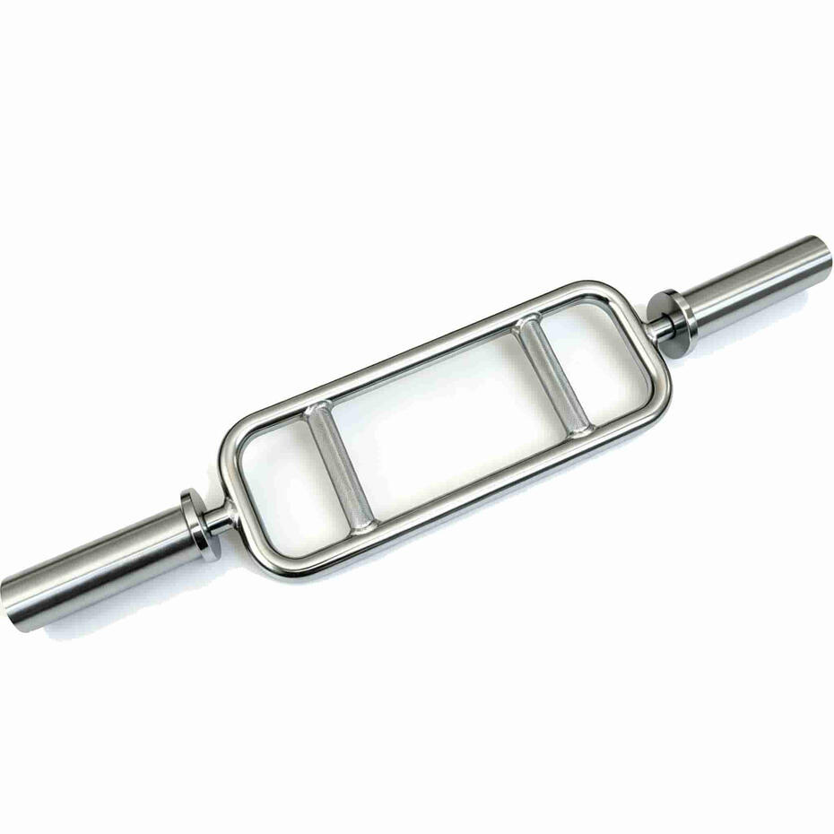 Heavy duty solid steel Olympic triceps bar with 50mm sleeves for commercial gyms