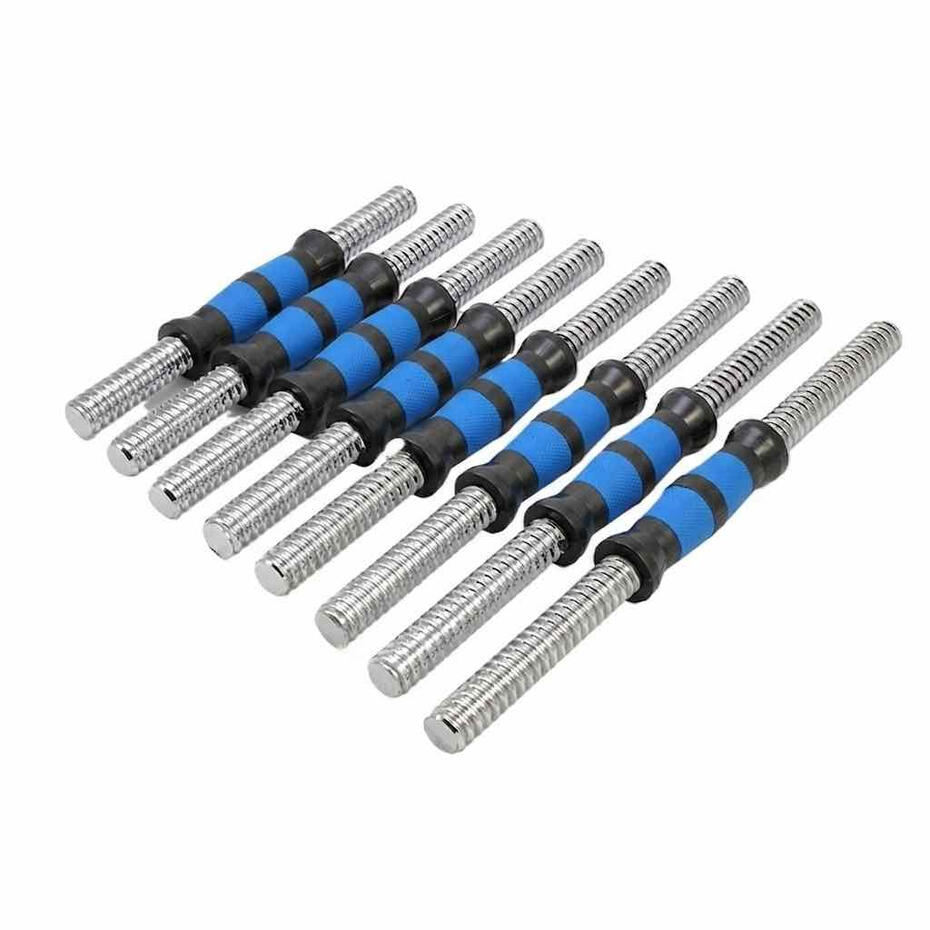 Adjustable dumbbell handle bars with blue rubber comfort grip for home workout