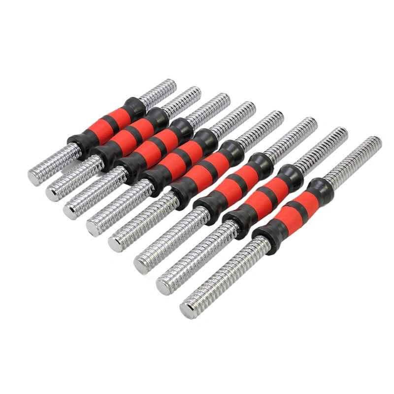 Steel core dumbbell handles with anti slip red rubber grip and spinlock collars