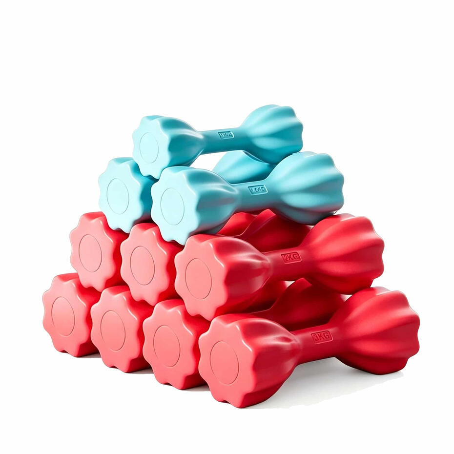 Flower shaped eco friendly cement dumbbells with PE shell for aerobic fitness and retail wholesale