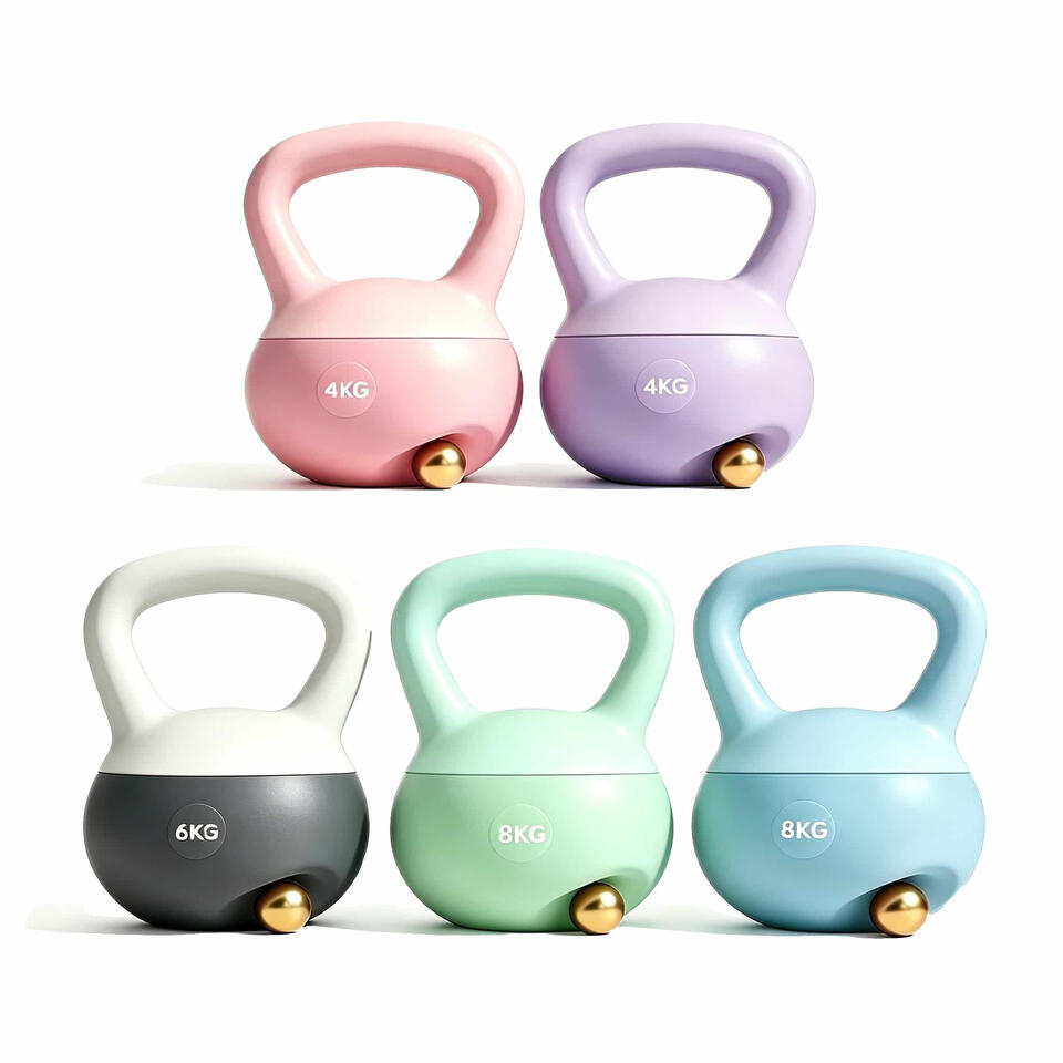 Featured floor friendly soft PVC kettlebells filled with iron sand for safe home workout