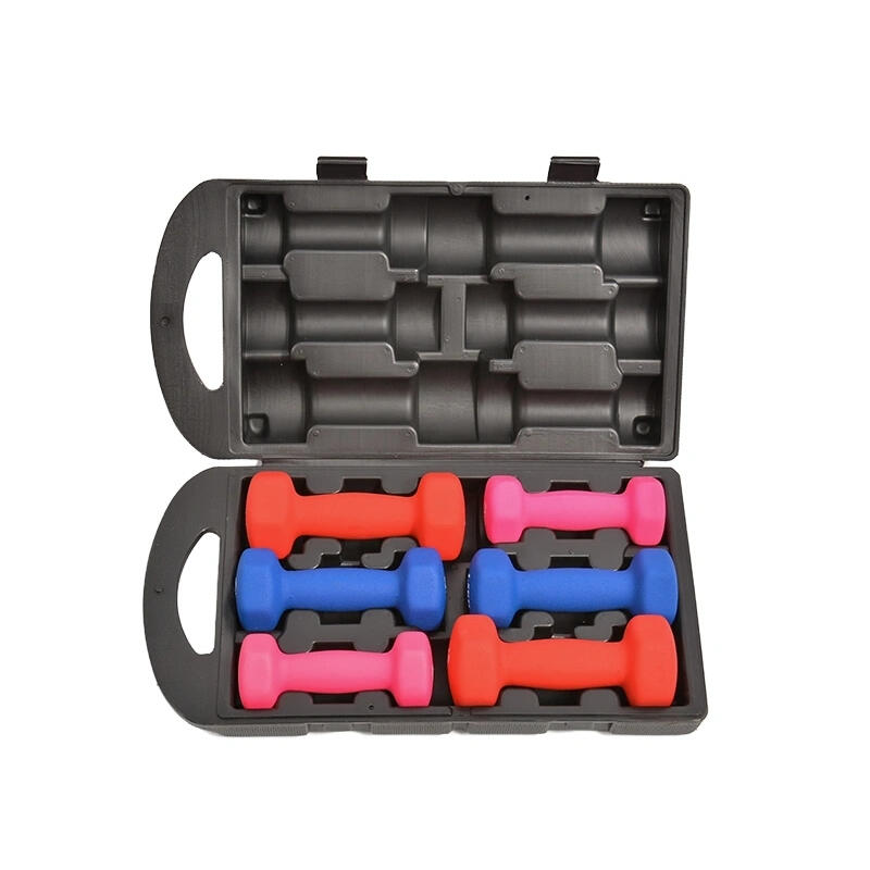Multi-color hex neoprene dumbbells set, Wholesale neoprene dumbbells, soft grip multi-weight set for home workout, factory direct supply, home fitness equipment