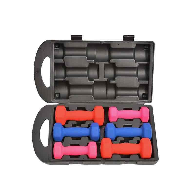 9kg color coded neoprene dumbbell set with compact storage case for ladies aerobic training