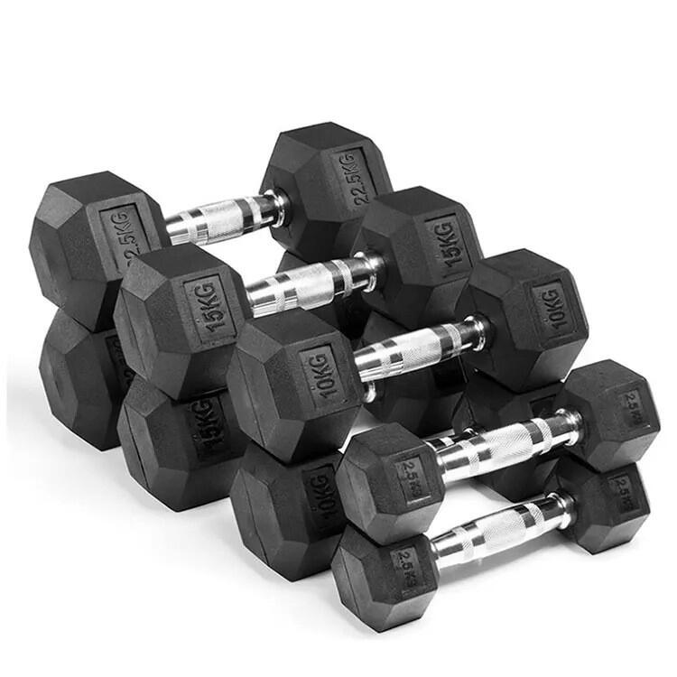 Best selling commercial hex rubber dumbbells with chrome steel handles for heavy lifting wholesale